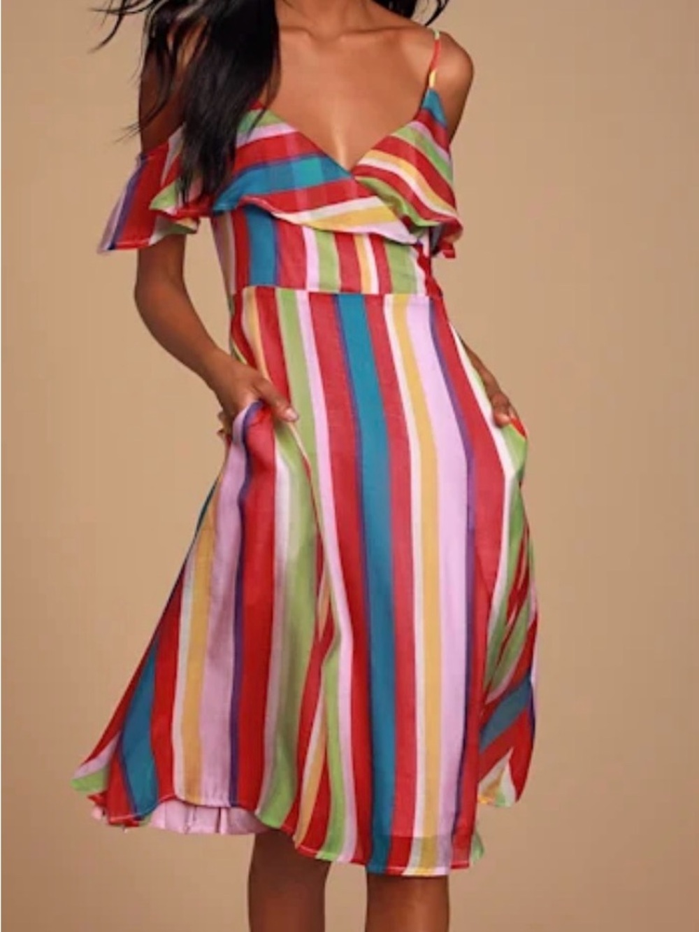 Lulu's Multicolor Striped Ruffle Midi Dress
